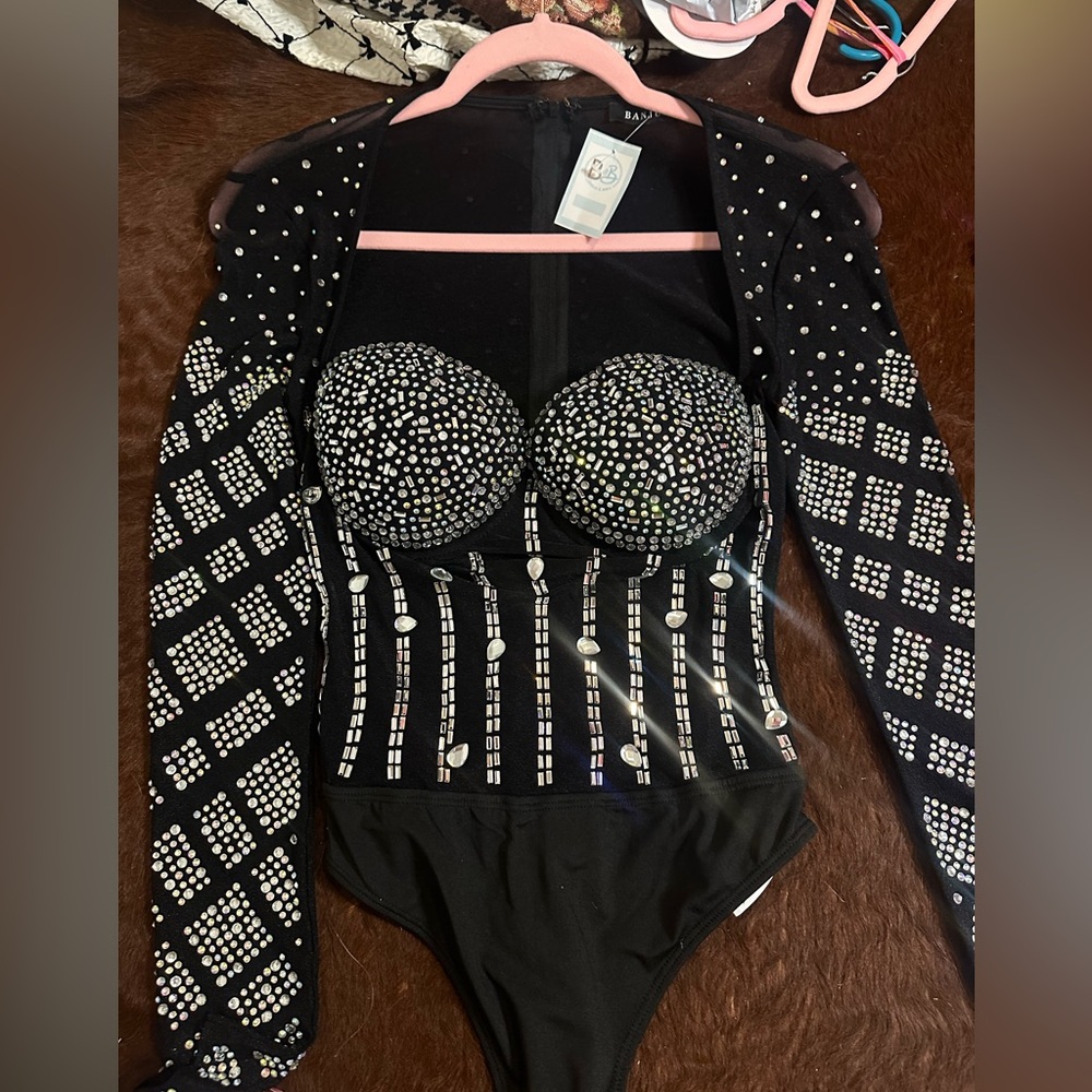 Black and rhinestone bodysuit